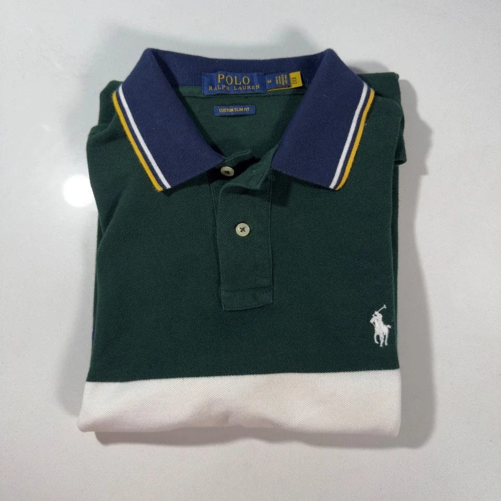 Polo Ralph Lauren Polo Shirt Mens M Green Excellent Custom Slim Fit Colorblock